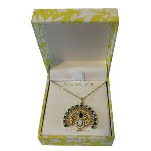 Rachel Zoe Beautiful Sterling Silver Jeweled Peacock Pendant Necklace.